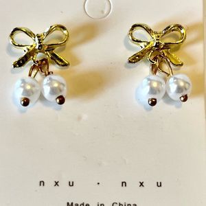 Bowtie and Pearls Gold Plated Earrings